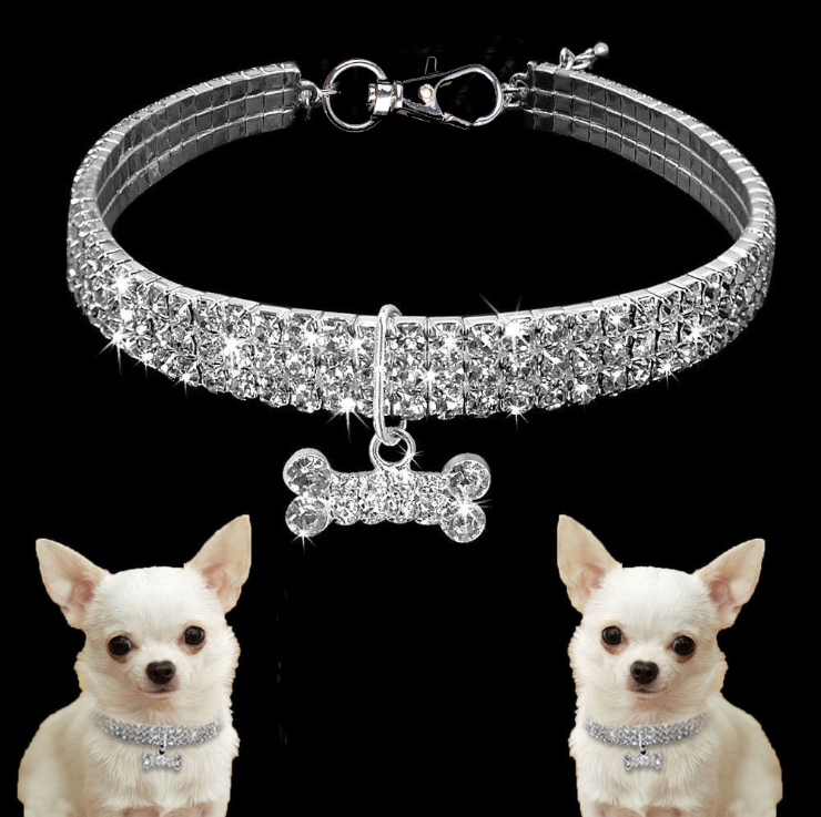 Bling Dog Collar Leash Shiny Full Rhinestone Soft Material Adjustable Dogs Cat Pets Collars With Bone Pet Supplies