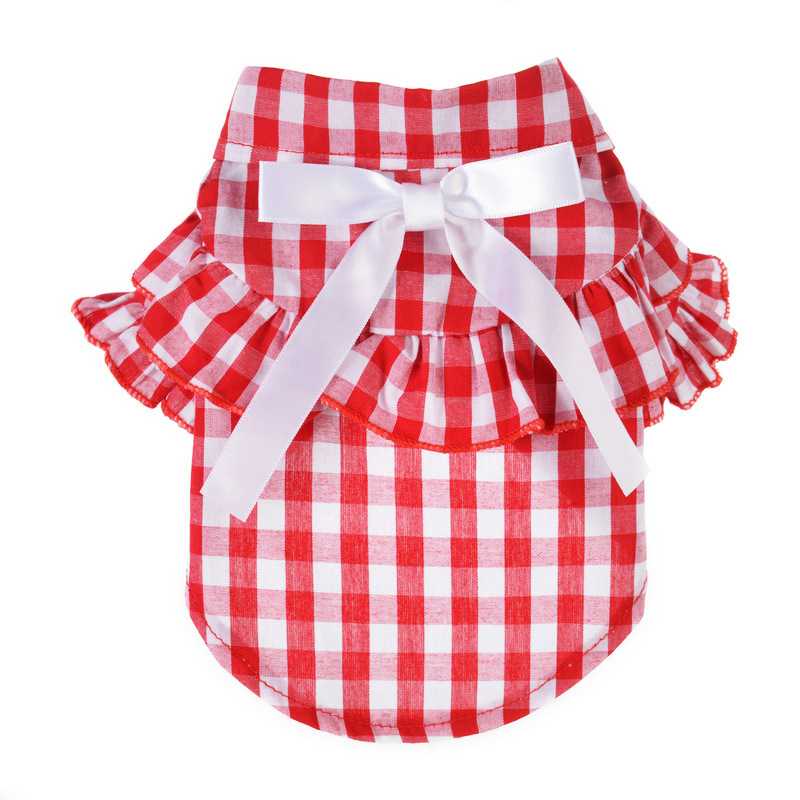 Breathable Plaid Dog Shirt Princess Skirt Thin Pet Clothing