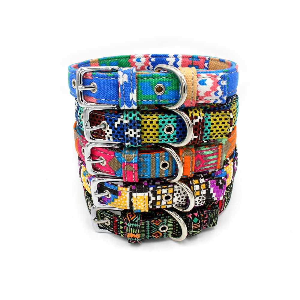 Buckle Pet Collar Printed Dog Collar Engraved Metal Doublelayer Fabric Dogs COLLARS Walk Dog Accept Customized Logo