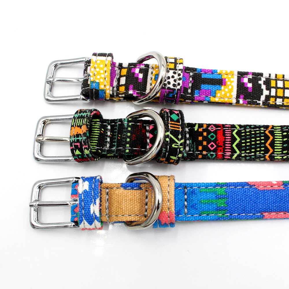 Buckle Pet Collar Printed Dog Collar Engraved Metal Doublelayer Fabric Dogs COLLARS Walk Dog Accept Customized Logo