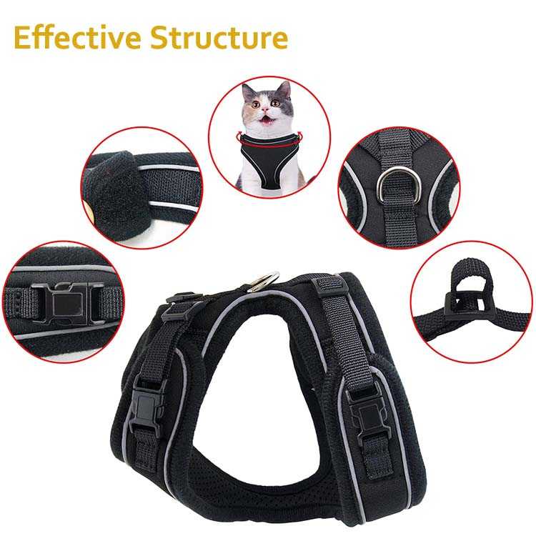 Cat Harness Escape Proof Kitten Mesh Vest Adjustable Reflective Comfortable Soft Cat Chest Harness