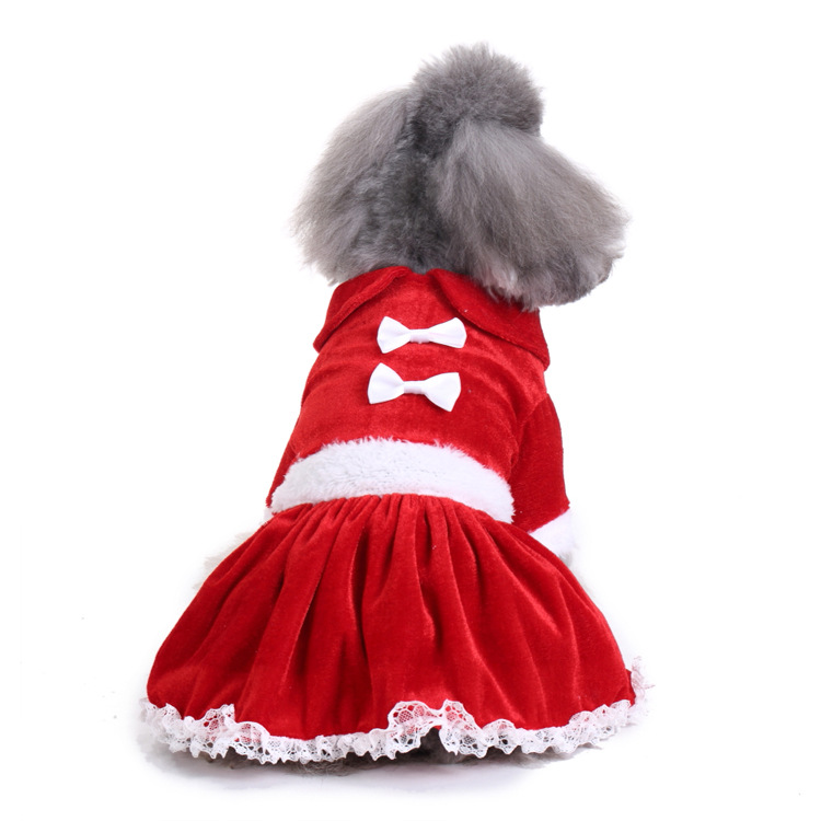 Chinese Manufacturer Warm Soft Polyester Winter Dog Clothes Red Holiday Christmas Cute Pet Dog Dress Clothes