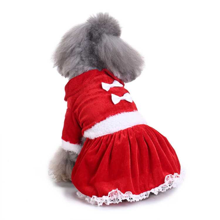 Chinese Manufacturer Warm Soft Polyester Winter Dog Clothes Red Holiday Christmas Cute Pet Dog Dress Clothes