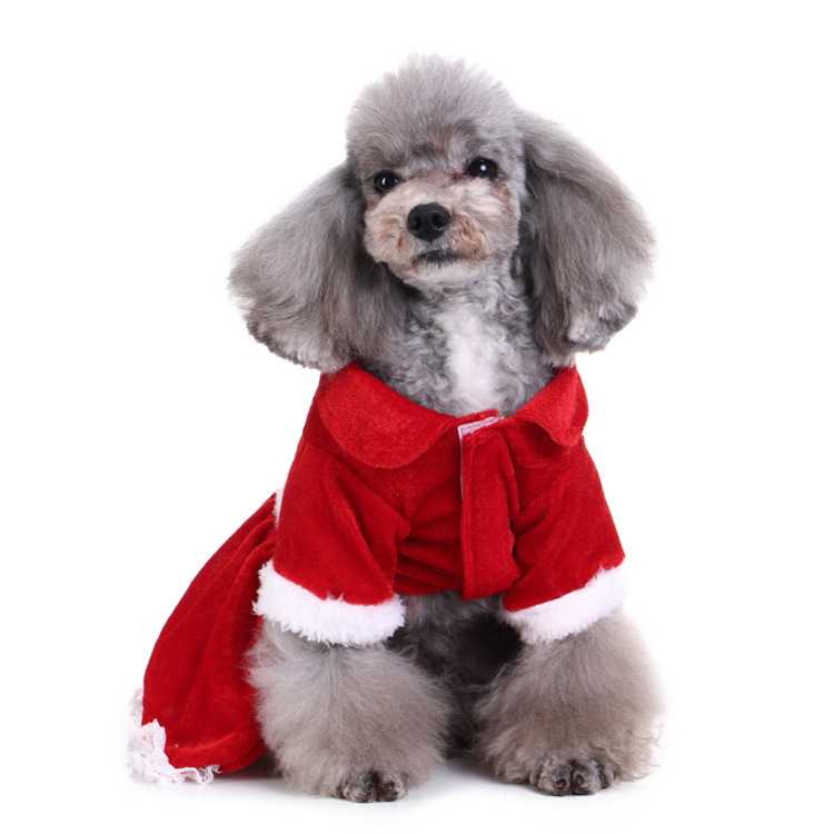 Chinese Manufacturer Warm Soft Polyester Winter Dog Clothes Red Holiday Christmas Cute Pet Dog Dress Clothes