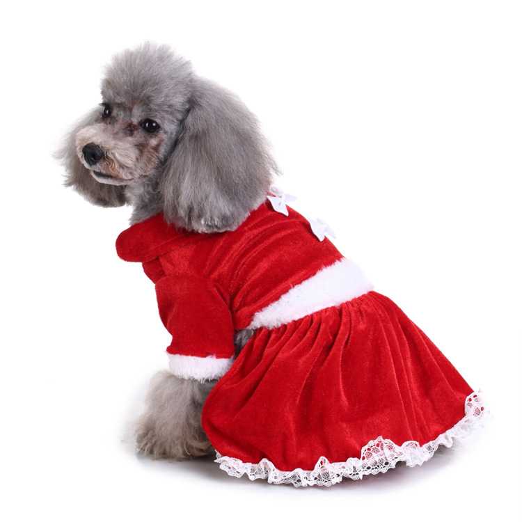 Chinese Manufacturer Warm Soft Polyester Winter Dog Clothes Red Holiday Christmas Cute Pet Dog Dress Clothes