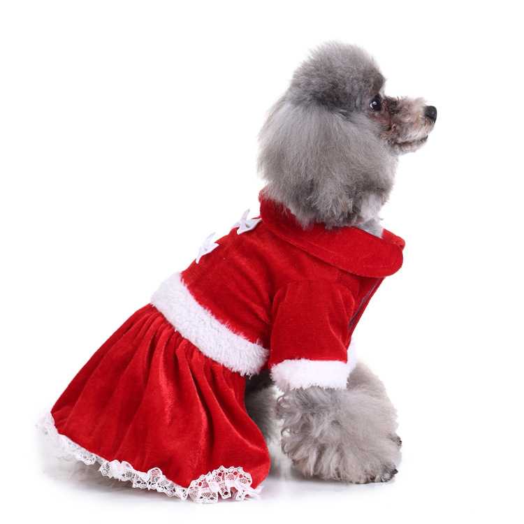 Chinese Manufacturer Warm Soft Polyester Winter Dog Clothes Red Holiday Christmas Cute Pet Dog Dress Clothes