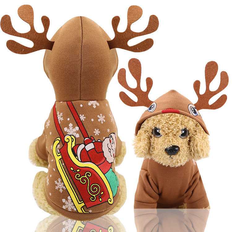 Christmas Elk Dog Festival Clothes Hoodie Teddy Cat Puppy Pet Winter Dog Clothes