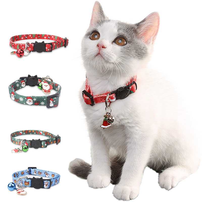 Christmas Tree Cat Collar Pet Custom With Bell Customized Cat Collar Bells Polyester