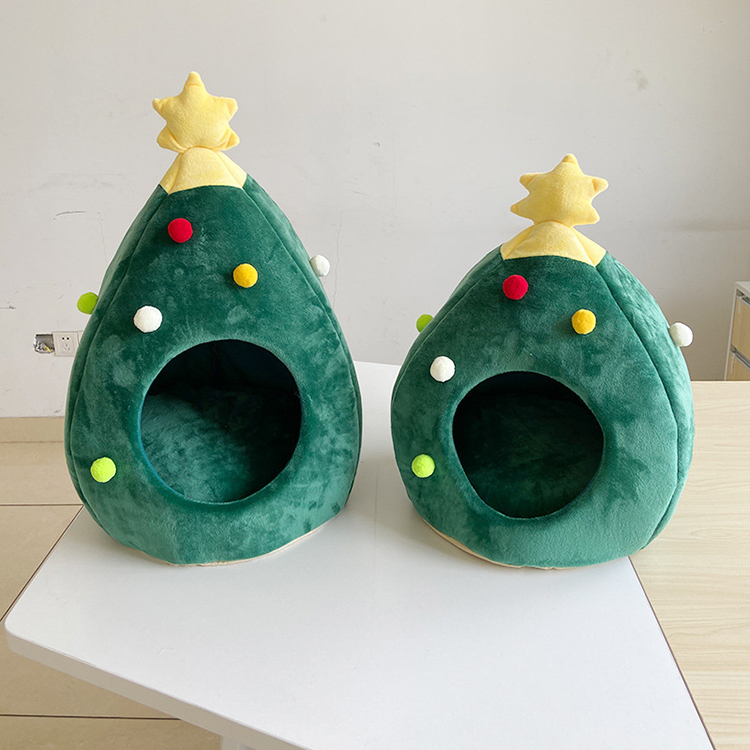 Christmas Tree Cat House Kennel Winter Warm Pet Bed House Mongolian Cat House Christmas Cave Bed