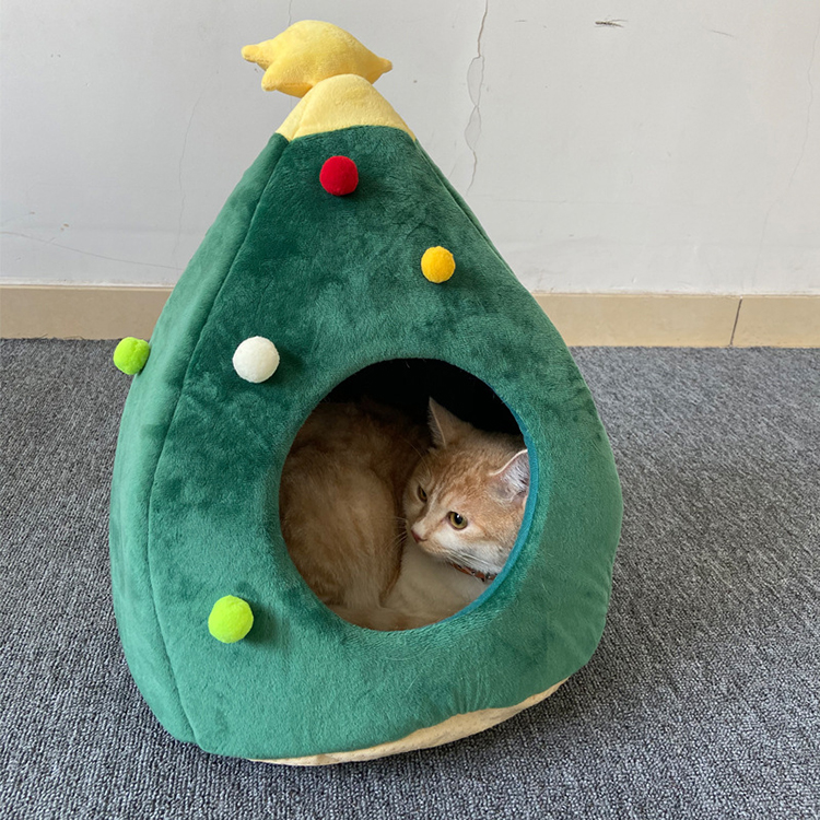 Christmas Tree Cat House Kennel Winter Warm Pet Bed House Mongolian Cat House Christmas Cave Bed