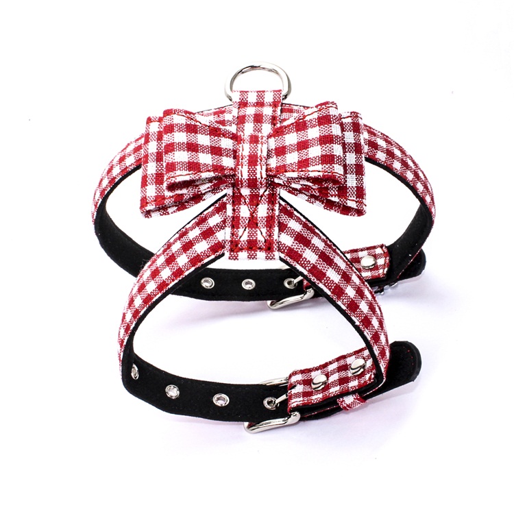 Classical Plaid Bowknot Series Dog Harness Japan Dog Harness Custom Pet Harness Adjustable