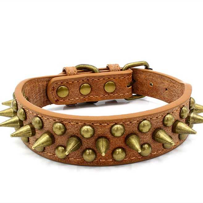 Coffee Blue Leather Rivet Spike Dog Collar Pets Accessory Adjustable Pet Collar Small Large Dog