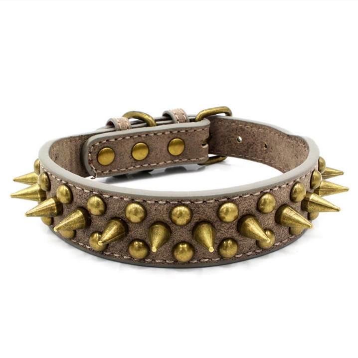 Coffee Blue Leather Rivet Spike Dog Collar Pets Accessory Adjustable Pet Collar Small Large Dog