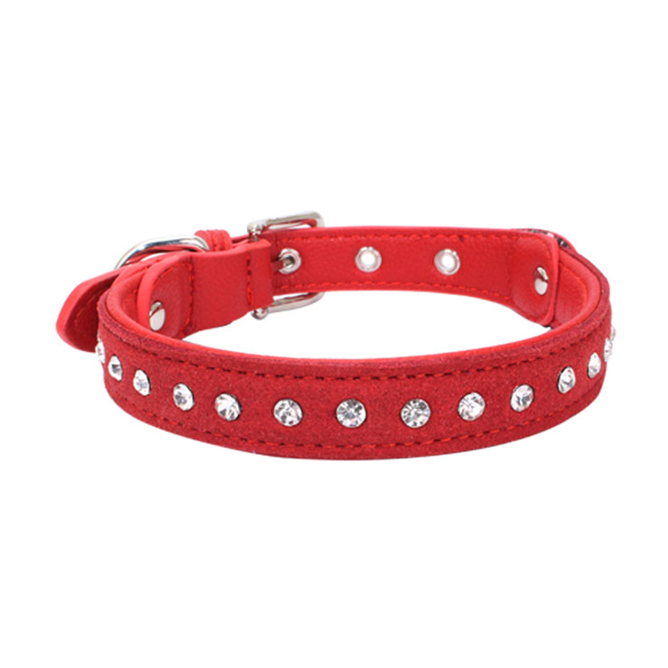 Comfortable Soft Single Row Rhinestone PU Leather Pet Collars Dog Chains