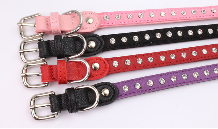 Comfortable Soft Single Row Rhinestone PU Leather Pet Collars Dog Chains