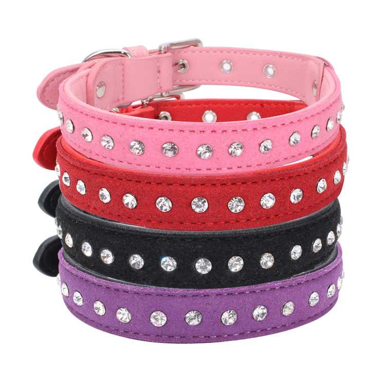 Comfortable Soft Single Row Rhinestone PU Leather Pet Collars Dog Chains