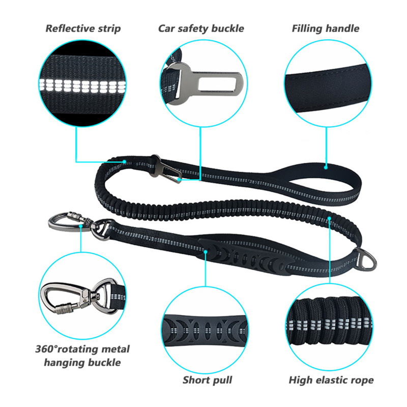 Custom Adjustable Reflective Retractable Car Seat Belt Pet Dog Leash