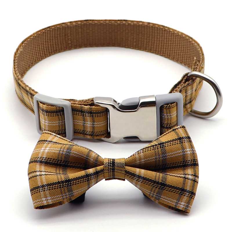 Custom Pet Adjustable Bow Tie Plaid Comfortable Personalize Cute Big Dog Collar