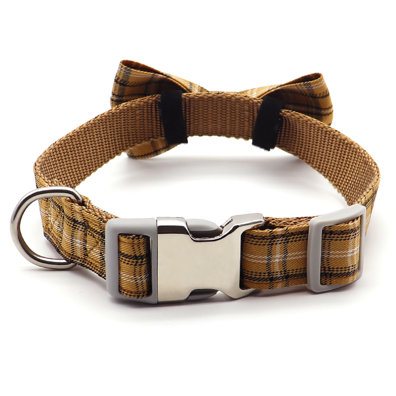 Custom Pet Adjustable Bow Tie Plaid Comfortable Personalize Cute Big Dog Collar