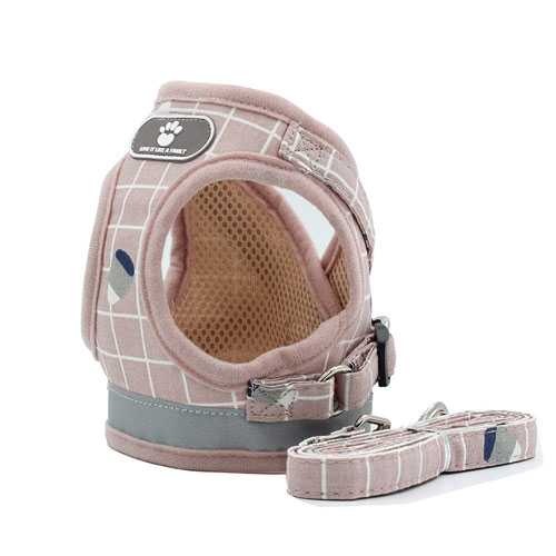 Custom Plaid Small Dog Cat Reflective Harnesses Summer Mesh Pet Harness Set