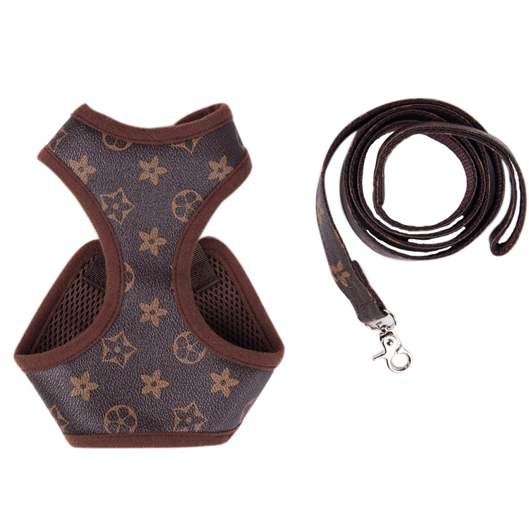 Custom Safety Small Puppy Dogs Harness Soft Leather Mesh Padded Pet Vest Dog Harness Leash Set