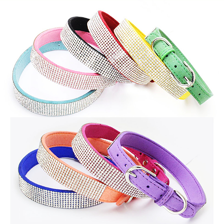 Custom Suede Dog Pet Collar With Rhinestone From Pet Products Manufacturer