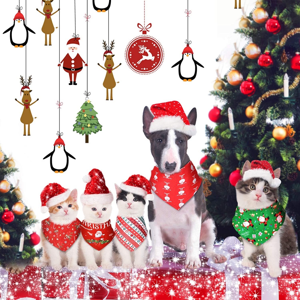 Customized Christmas Dog Triangle Bandanas Pet Plaid Bibs Washable Santa Claus Bandanas