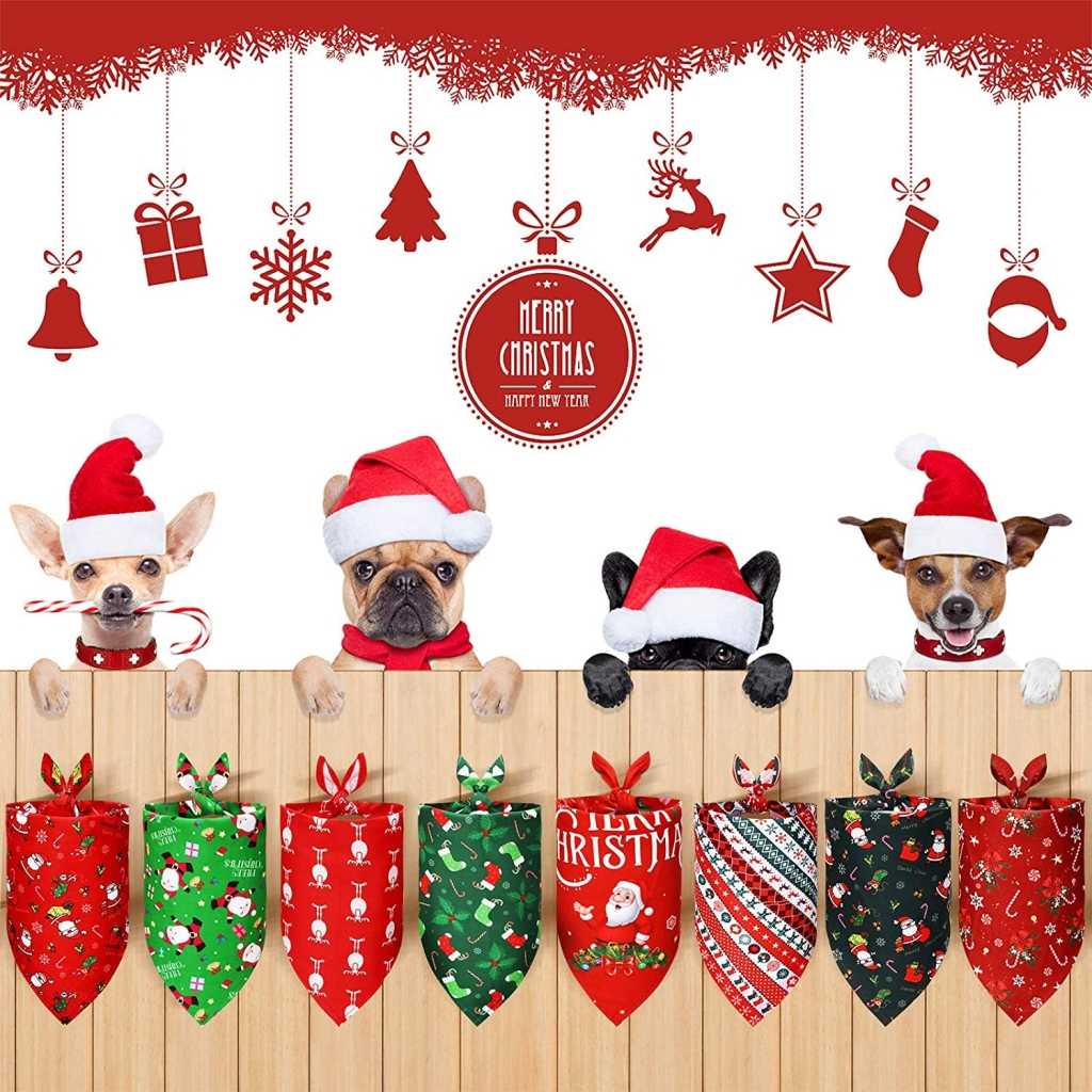 Customized Christmas Dog Triangle Bandanas Pet Plaid Bibs Washable Santa Claus Bandanas