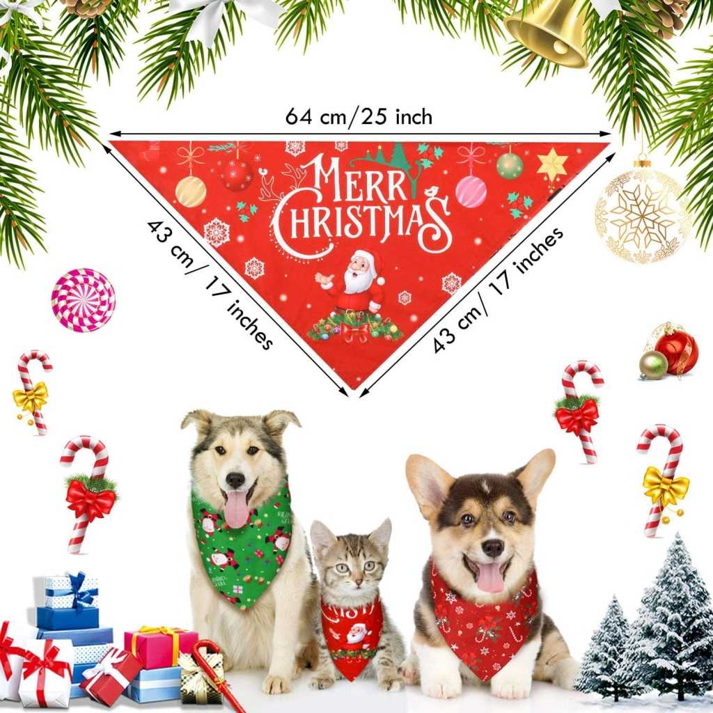 Customized Christmas Dog Triangle Bandanas Pet Plaid Bibs Washable Santa Claus Bandanas