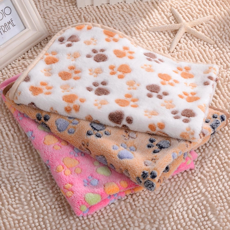 Cute Warm Pet Bed Mat Cover Small Medium Large Towl Paw Handcrafted Print Cat Dog Fleece Soft Blanket Puppy Winter Pet Supplies