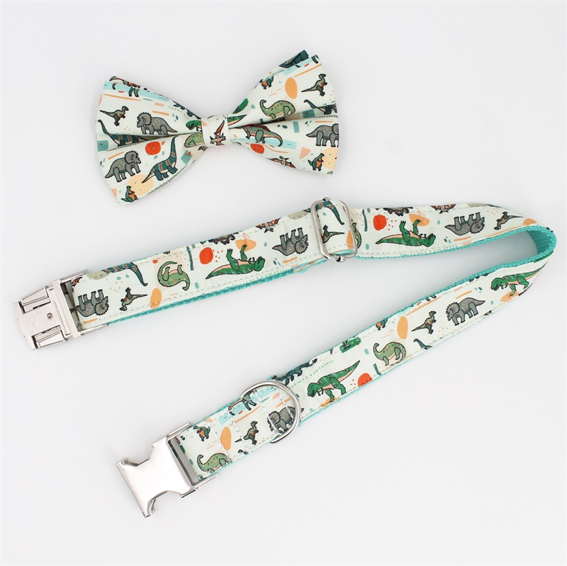 Dinosaur Dog Collar Bow Tie Dog Cat Necklace With Metal Buckle Pet Gifts