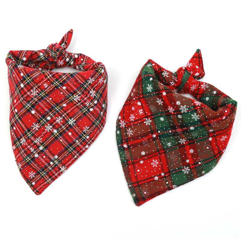 Dog Bandana Christmas Pet Triangle Scarf Plaid Snowflake Accessories Bibs Dog Cat