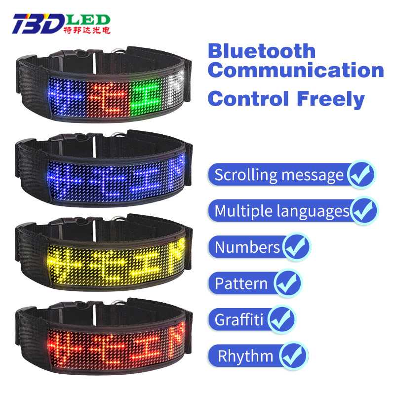 Dog Collar With Flexible LED Display Customized Pet Custom Dog Size Adjustable Collar Wireless APP Edit LED Panel