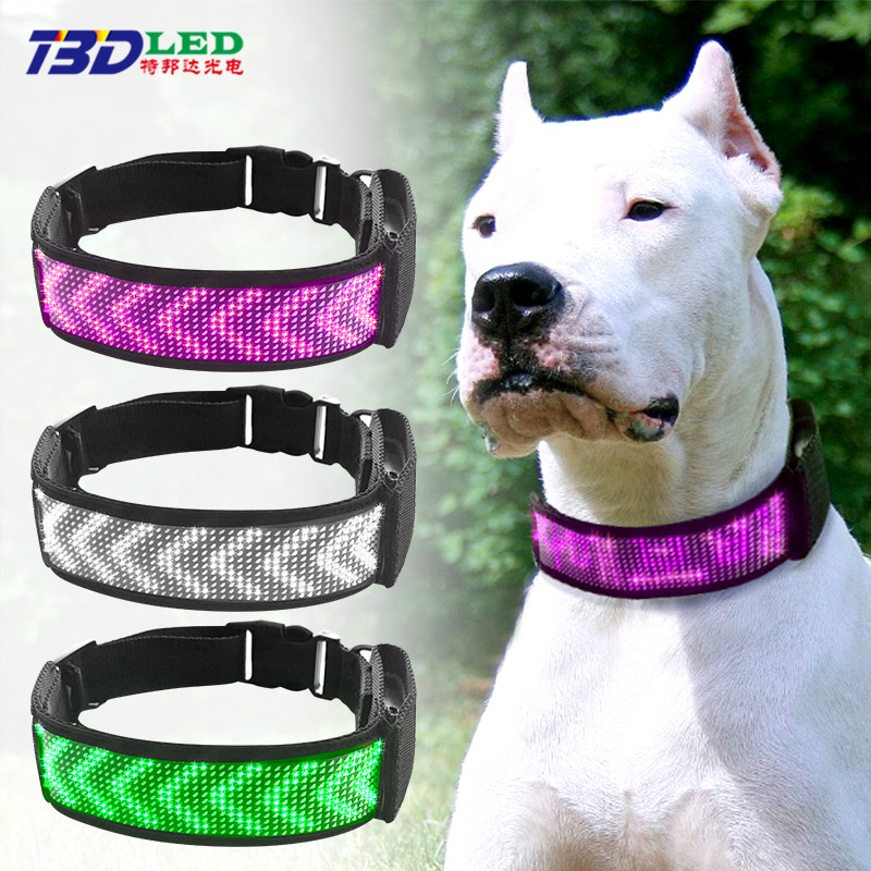 Dog Collar With Flexible LED Display Customized Pet Custom Dog Size Adjustable Collar Wireless APP Edit LED Panel