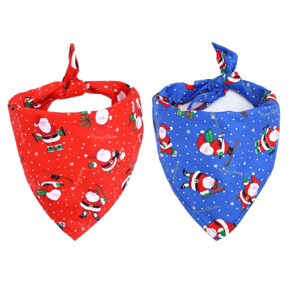 Dog Cute Christmas Printed Cotton Triangular Scarf Cat Pets Mouth Towel Dog Bandanas