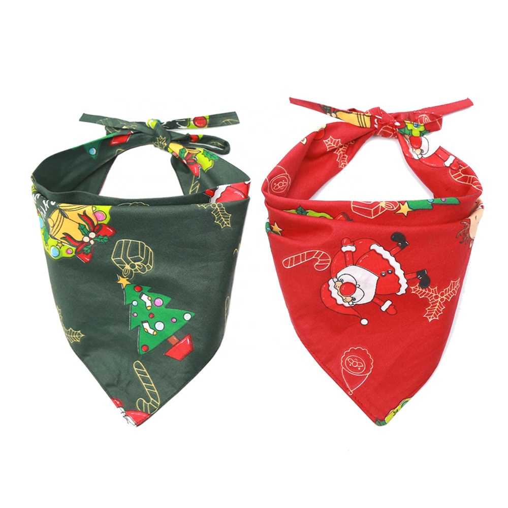 Dog Cute Christmas Printed Cotton Triangular Scarf Cat Pets Mouth Towel Dog Bandanas