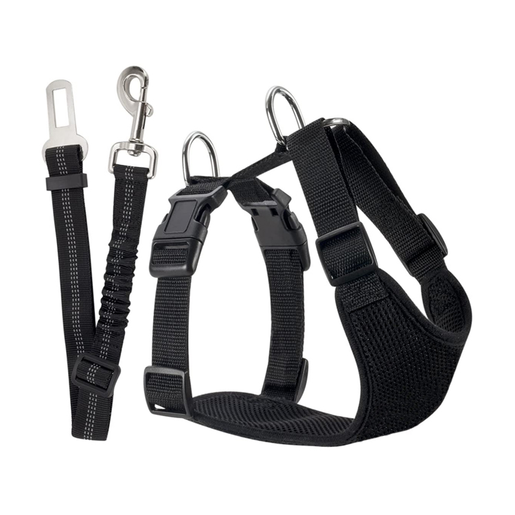 Dog Harness With Car Safety Seat Belt Easy On Of Double Breathable Mesh Dog Harness Leash Set