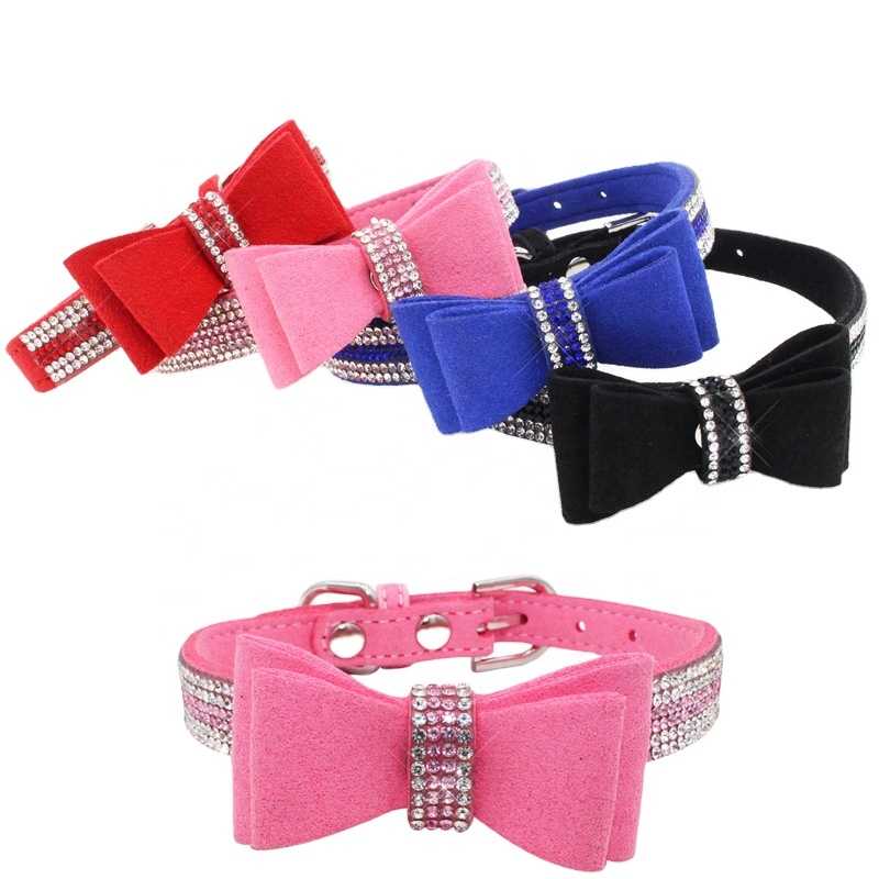 Dog Jewelry Necklace Rhinestone Bow Pet Collar Dog Chain Pet Supplies Amazon PU Dog Collar