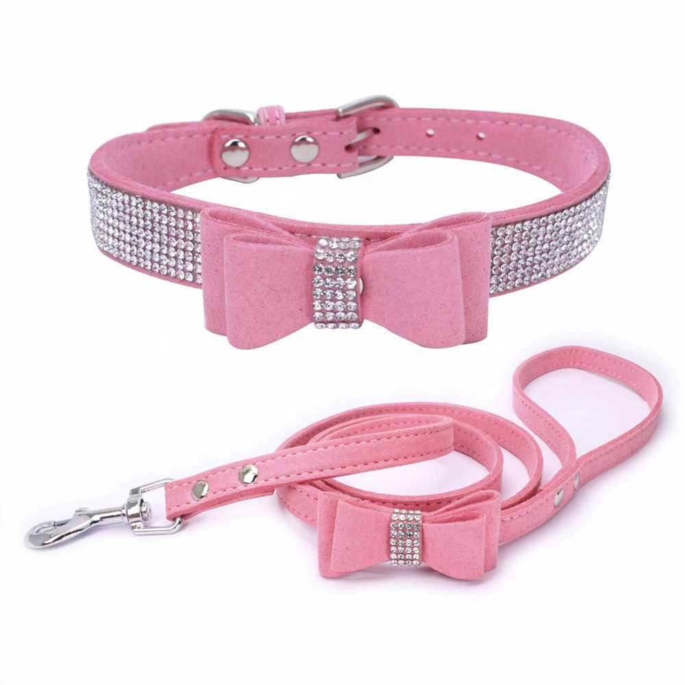 Dog Jewelry Necklace Rhinestone Bow Pet Collar Dog Chain Pet Supplies Amazon PU Dog Collar