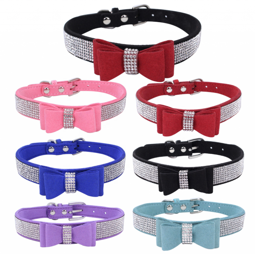Dog Jewelry Necklace Rhinestone Bow Pet Collar Dog Chain Pet Supplies Amazon PU Dog Collar
