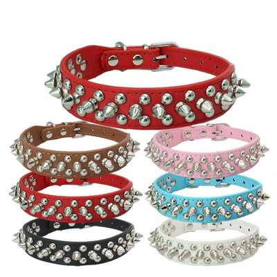 Dog Leather Collar Adjustable Dog Real Split Leather Studded Pet Collar Durable Doggy Collars Small Medium Large Dogs