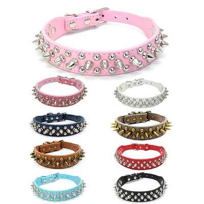 Dog Leather Collar Adjustable Dog Real Split Leather Studded Pet Collar Durable Doggy Collars Small Medium Large Dogs