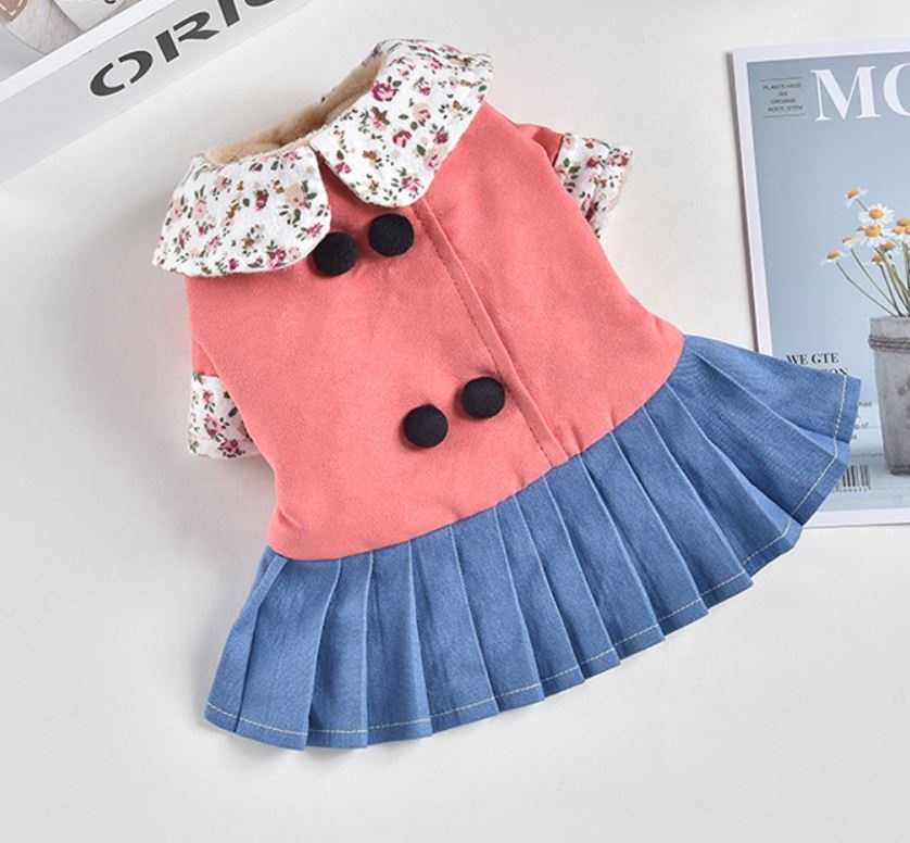 Dog Pleated Skirt Doublebreasted Dog Coat Two Feet Pet Clothes With Flannel