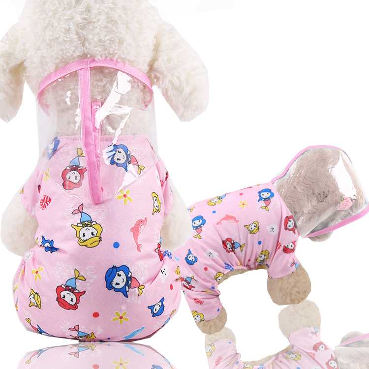 Dog Raincoat Allinclusive Transparent Fourlegged Waterproof Pet Clothes Supplies Dog Rain Coats Teddy Bear Print