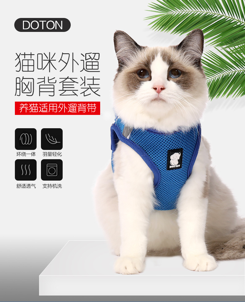 Eco Friendly Custom Reversible Soft Mesh Patterned Cat Vest Collar Pet Harness With Leash