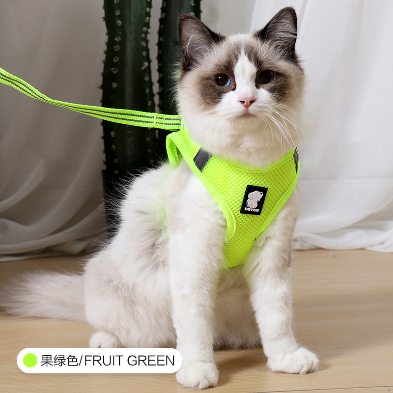 Eco Friendly Custom Reversible Soft Mesh Patterned Cat Vest Collar Pet Harness With Leash