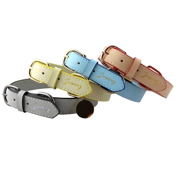 Ecofriendly Plain Thin Leather Adjustable Dog Collar Pet Collars Leashes