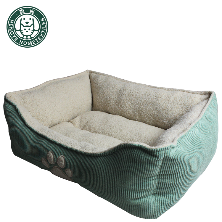 Embroidered Corduroy Pet Bed Square Pet Bed