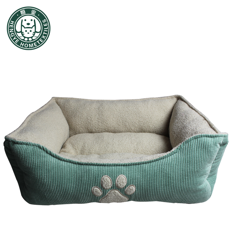 Embroidered Corduroy Pet Bed Square Pet Bed