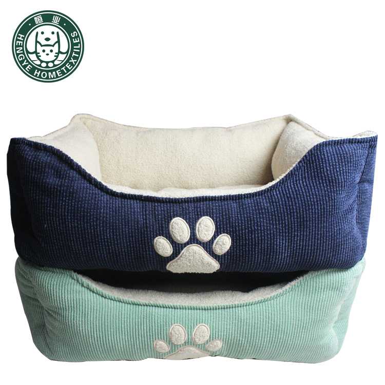 Embroidered Corduroy Pet Bed Square Pet Bed